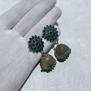Authentic Boho Gold Plated Jhumka Dangle Earrings Artificial Stone Party Jewelry Women