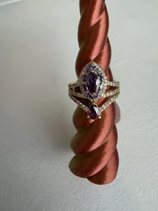 Authentic Bomb Party Gold Plated Amethyst CZ Cocktail Ring Size 6 RG41502