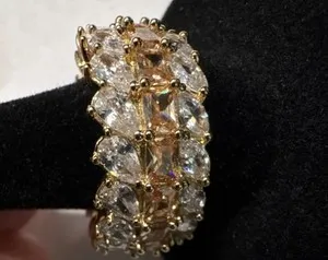 Authentic Ring Bomb Party Gold Tone Marquise CZ Size 8 Gold Plated