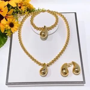 Authentic Dubai 18k Gold Plated Women Jewelry Set 3Pc Wedding Party Jewelry Set
