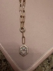 Authentic Bomb Party Rose Gold Plated Link Chain Necklace CZ Halo Hexagon Charm