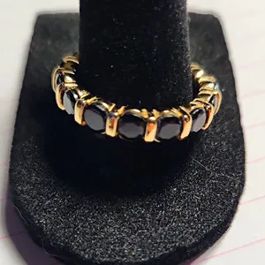 Authentic Bomb Party Gold Plated Band Ring Black Onyx CZ Prong Set Size 9 RG30542