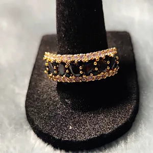 Authentic Ring Bomb Party Gold Plated Ring Oval Black Onyx CZ With Clear CZ Accents Sz 9