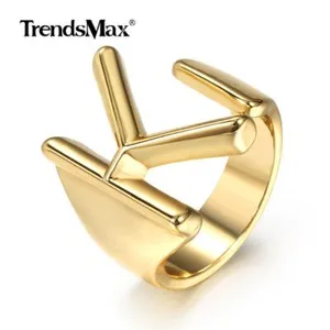 Authentic Gold Plated Initial Letter A to Z Signet Ring for Wedding Engagement Party Xmas