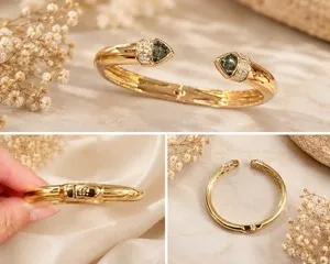 Authentic Bomb Party Gold Plated Cuff Bracelet Blue Lab Created Stones