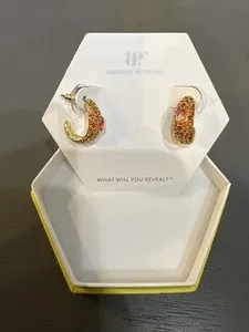 Authentic Bomb Party ER30817 Gold Plated Huggie Hoop Earrings Lab-Created Pink Yellow Bi