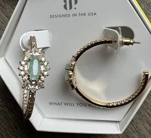 Authentic Bomb Party amazonite gold plated hoop earrings The Mayfair ER15725