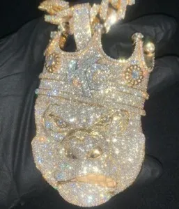 Authentic Round Real Moissanites Customized Gorilla Face Pendant 925 Silver Gold Plated