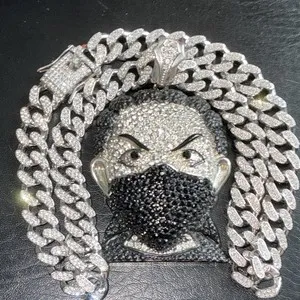 Authentic Cuban Link Chain Iced Out Masked face pendant white gold plated. 20inch.