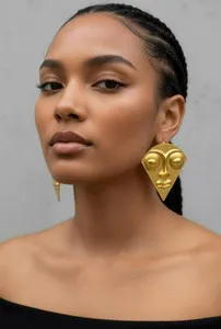 Authentic African Face Gold Plated Earrings