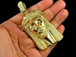 Authentic 2 Ct Round Cut Real Moissanite Men's Jesus Face Pendant 14k Yellow Gold Plated