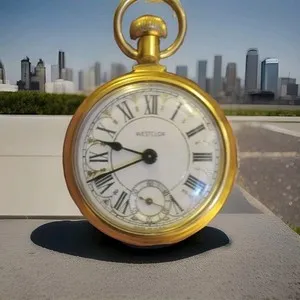 Authentic Westclox Open Face Mechanical Pocket Watch White Roman Dial Gold Plated Case