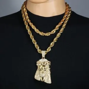 Authentic 14K Rope Chain 10mm 20" & 24" | Large Jesus Piece Tear Face Gold Plated Hip Hop