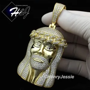 Authentic MEN 14K GOLD PLATED ICY CUBIC ZIRCONIA OVERSIZE GOLD 3D JESUS FACE PENDANT*BGP6