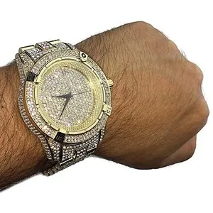 Authentic Men's Hip Hop Watch Big Face Simulated CZ Gold Plated Analog Rotating Bezel 9"