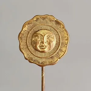 Authentic Antique Moon Face Stick Pin Gold Plated Sun Patton Paint Co 2.25" Advertising