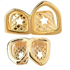 Authentic Open Face Gold Plated 2 Top & Bottom Teeth Grillz SET + Molding Bars LS 20R 2F G