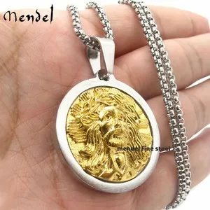 Authentic MENDEL Mens Gold Plated Jesus Head Face Pendant Necklace For Men