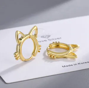 Authentic Auric Whispers Feline Huggie Hoops in Radiant Gold Plating