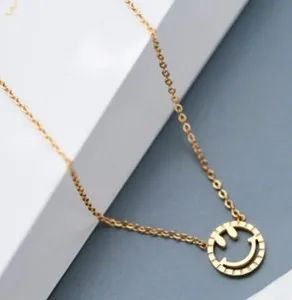 Authentic Women Gold Plated Titanium Happy Face Necklace 16-18"