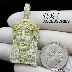 Authentic MEN 925 STERLING SILVER ICY CZ GOLD PLATED/SILVER 3D JESUS FACE PENDANT*SP393