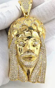 Authentic Radiant Savior's Blessing: 14K Gold Plated CZ Iced Jesus Face Charm Pendant