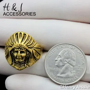 Authentic MEN Black/Gold Plated American Indian Face Ring Size 8-13*AGR117