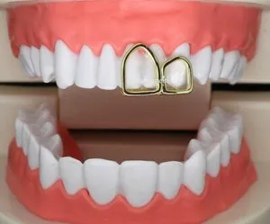 Authentic Double Open Face Single Grillz 14k Gold Plated Teeth Upper Top or Lower Grill