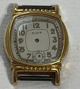 Authentic Elgin Watch Face Bezel Gold Plated Vintage for Parts Art Deco MCM