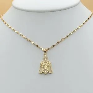 Authentic 18K Gold Plated Cz Jesus Face Pendant Hip-Hop 18" Chain Necklace. Oro Laminado