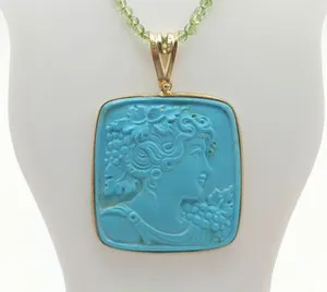 Authentic Turquoise Pendant – Woman’s Face, Gold-Plated Silver Setting