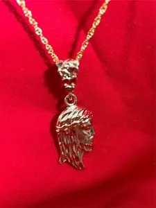 Authentic 14 KT GOLD PLATED CHRIST FACE CHARM & 20" 14KT GOLD PLATED ROPE CHAIN-3006A
