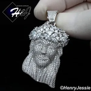 Authentic 925 STERLING SILVER CUBIC ZIRCONIA GOLD PLATED/SILVER 3D JESUS FACE PENDANT*S331