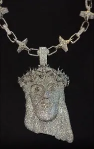 Authentic Round Cut 4.50Ct Moissanite Men's Jesus Face Charm Pendant 14K White Gold Plated