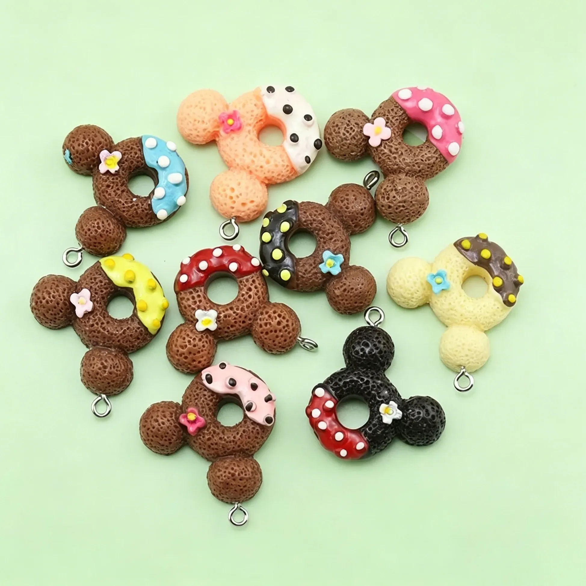 Authentic 10Pcs Bulk Kawaii Donut Resin Charms Mini Pendants For DIY Keychain Handmade Crafts
