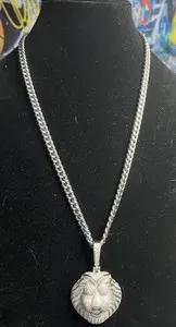 Authentic Majestic Lion's Roar: 18k Gold Plated Cuban Link Chain with Brilliant Blue Apatite