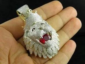 Authentic 3Ct Round Cut Lab-Created Diamond Lion Head Pendant 14K Yellow Gold Plated
