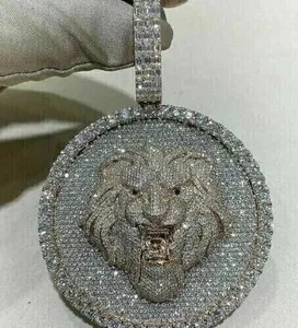 Authentic 3" Lion Head Real Moissanite Pendant Mens Hip Hop Charm 14K Yellow Gold Plated
