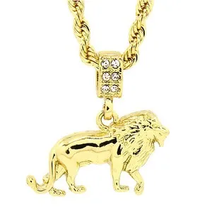 Authentic Men's 14K Gold Plated Lion Hip-Hop 4mm/24" Rope Chain With pendant