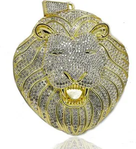 Authentic Iced Gold Plated Cubic Zirconia Jumbo Lion Head & 18" ~ 30" Cuban Chain Necklace