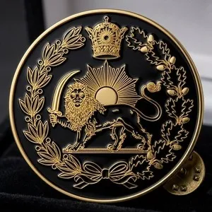 Authentic Shir o Khorshid (Lion & Sun) Pin – Iran - Gold plated black background
