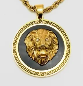 Authentic Men’s Lion Head Pendant Necklace Gold Plated Rope 24” Chain Rhinestone
