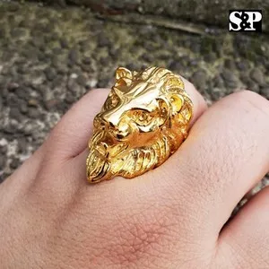 Authentic MENS 18K GOLD PLATED LION HEAD SIZE 8-12 PINKY RING