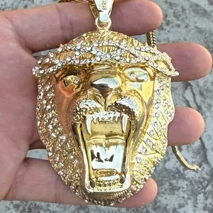 Authentic The Sovereign Aegis: 14k Gold-Plated Lion Head Amulet with Franco Chain