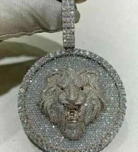 Authentic 5Ct Lab Created Diamond Round Cut Lion Face Pendant 14K Two-Tone Gold Plated