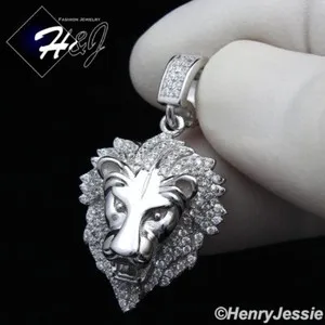 Authentic 925 STERLING SILVER ICY BLING CZ BLACK GOLD PLATED/SILVER 3D LION PENDANT*SP185
