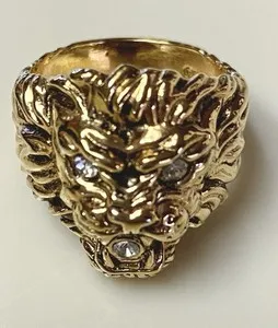 Authentic 18K Gold Plated Men’s Lion Ring Flowing Mane Rhinestones Size 11-3/4