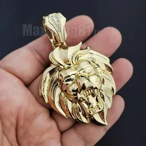 Authentic Hip Hop Gold Plated Large Lion Pendant & 18" ~ 30" Cuban Chain Necklace