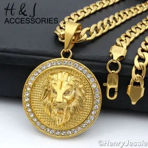 Authentic 18-40"MEN 6mm Gold Plated Cuban Curb CZ Lion Head Pendant*GP109