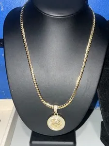 Authentic Gold-plated Iced out Lion Head Medallion Pendant on Cuban Chain Necklace